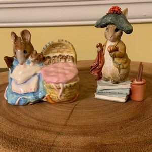 Vintage Beatrix Potter Mama Mouse with Babies Figurine and Benjamin Bunny Figur